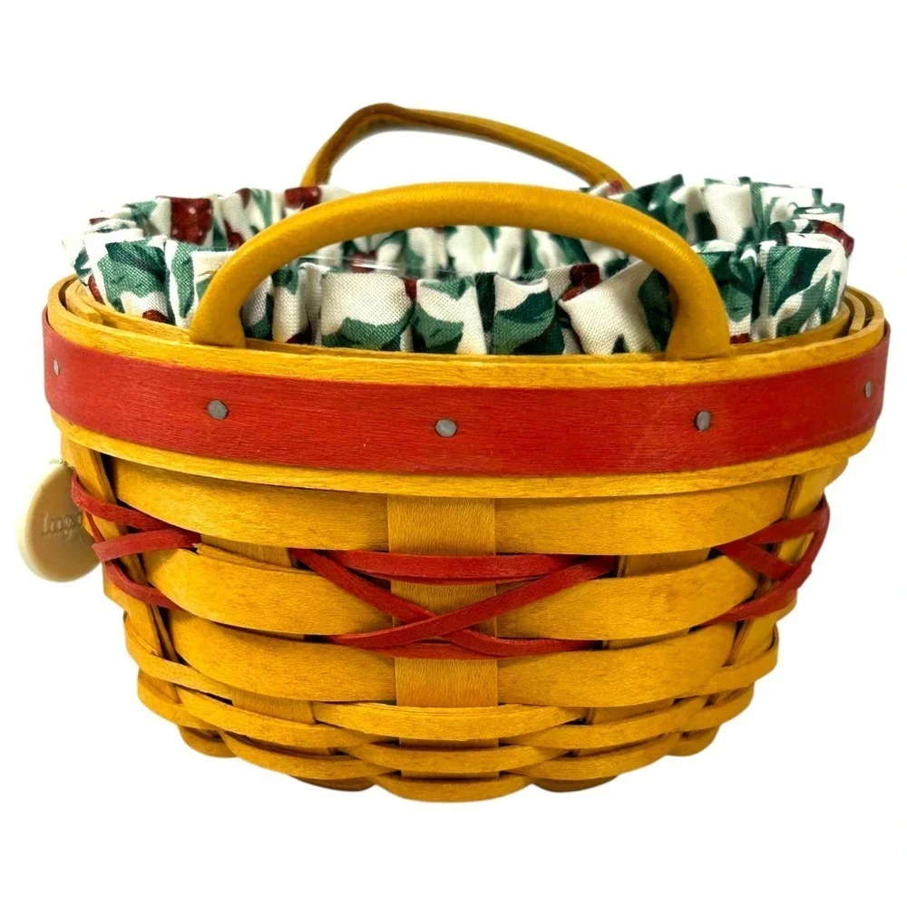 Longaberger PEPPERMINT Tree Trimming Basket Red 1999 w/ Protector Liner & Tie-on